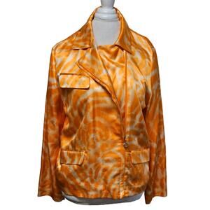 Versace Shacket Orange Cream Slanted Full Zip Jacket Shirt (Missing Belt/Sash)